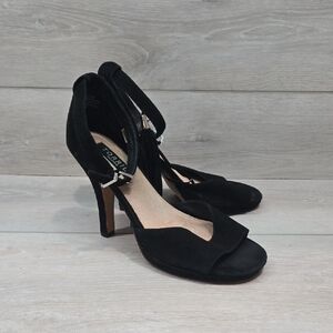 Torrid Black Women's Suede Ankle Strap Open Toe Heels Shoes Sz 8.5W